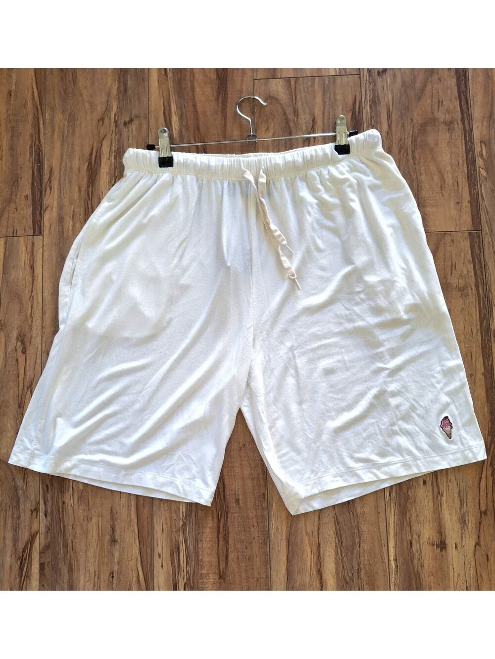 Jared Lang XL Pajama Shorts White Ice Cream Embroidered Viscose JSH-4106